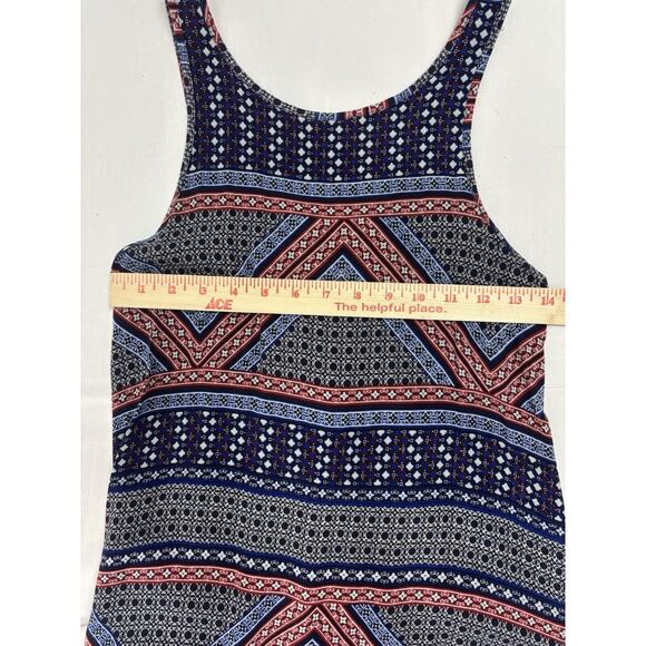 Aeropostale Women’s Boho Tank Dress Navy Blue Red Print Lace Up Back Cover Up S - Picture 4 of 8
